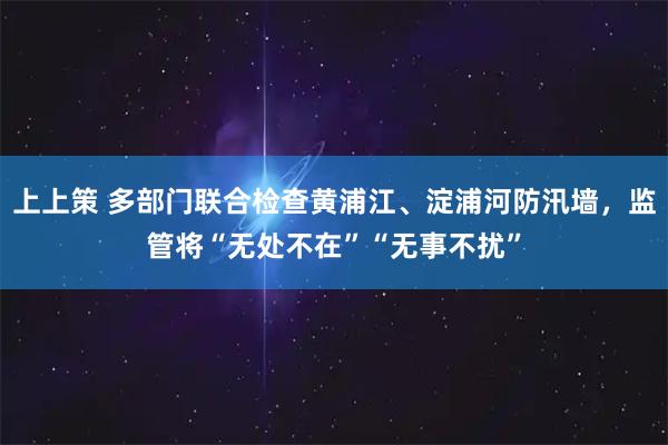上上策 多部门联合检查黄浦江、淀浦河防汛墙，监管将“无处不在”“无事不扰”